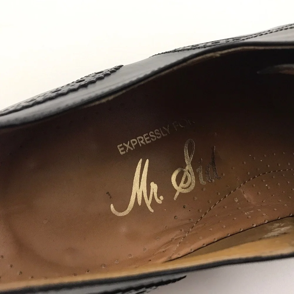 Mr Sid Designer Men Black Leather Dress Shoes Lace Up Brogue‎ Cap Toe Size 10